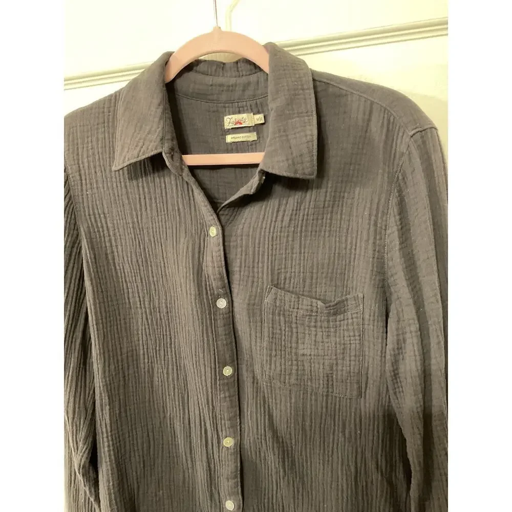 Faherty Women's Dream Cotton Gauze Elise Organic Cotton Blouse in Washed Black,M